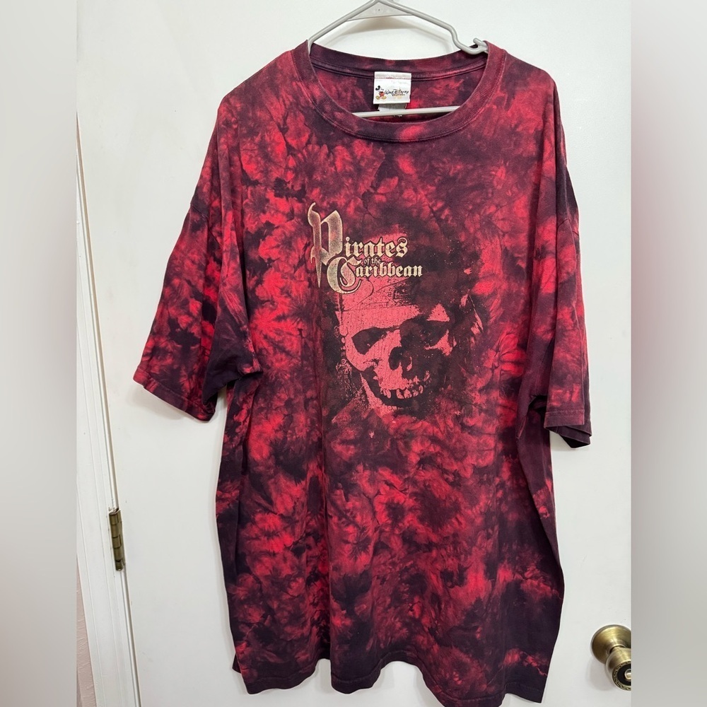Vintage Disney World Red Tie Dye Pirates of the Caribbean Shirt 2XL RARE